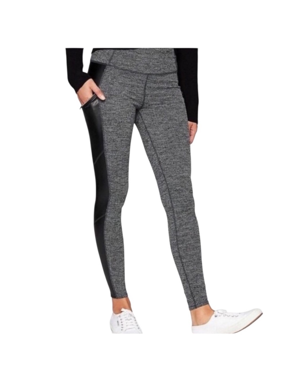 ATHLETA grey black side panel XS Luxe Metro drifter leggings sidezip sporty gym